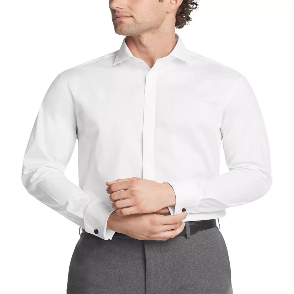 NWT Calvin Klein Dress Shirt Men's L 16.5 White Cotton Stretch Steel+ Regular